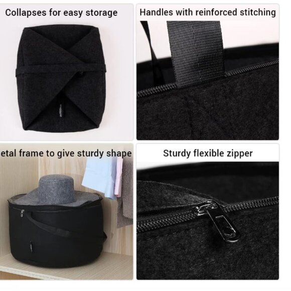 NEW - Felt Hat Organizer and Travel Storage Box | 18"D Collapsible - Picture 4 of 4